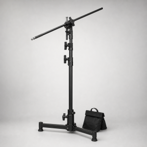 Black C-Stand creator boom kit with turtle base and sandbag