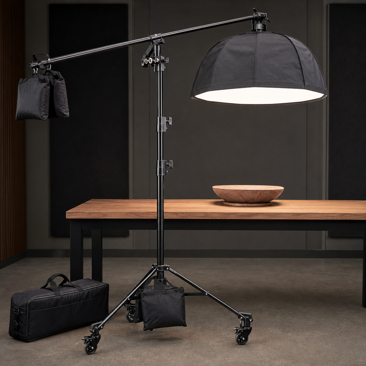Heavy duty C-Stand combo in a studio production setup