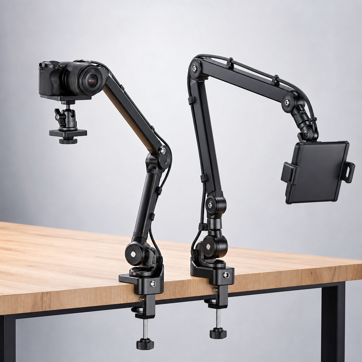 Dual device desktop overhead arm kit